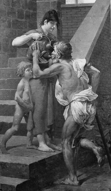 Opera di misericordia: dar da bere agli assetati (dipinto) di Lehoux Pierre Adri
